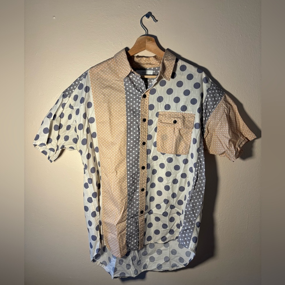 Polka Dot Patchwork Button-Down Shirt - image 1